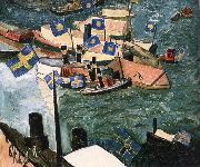 Isaac Grunewald The flag in Port oil on canvas